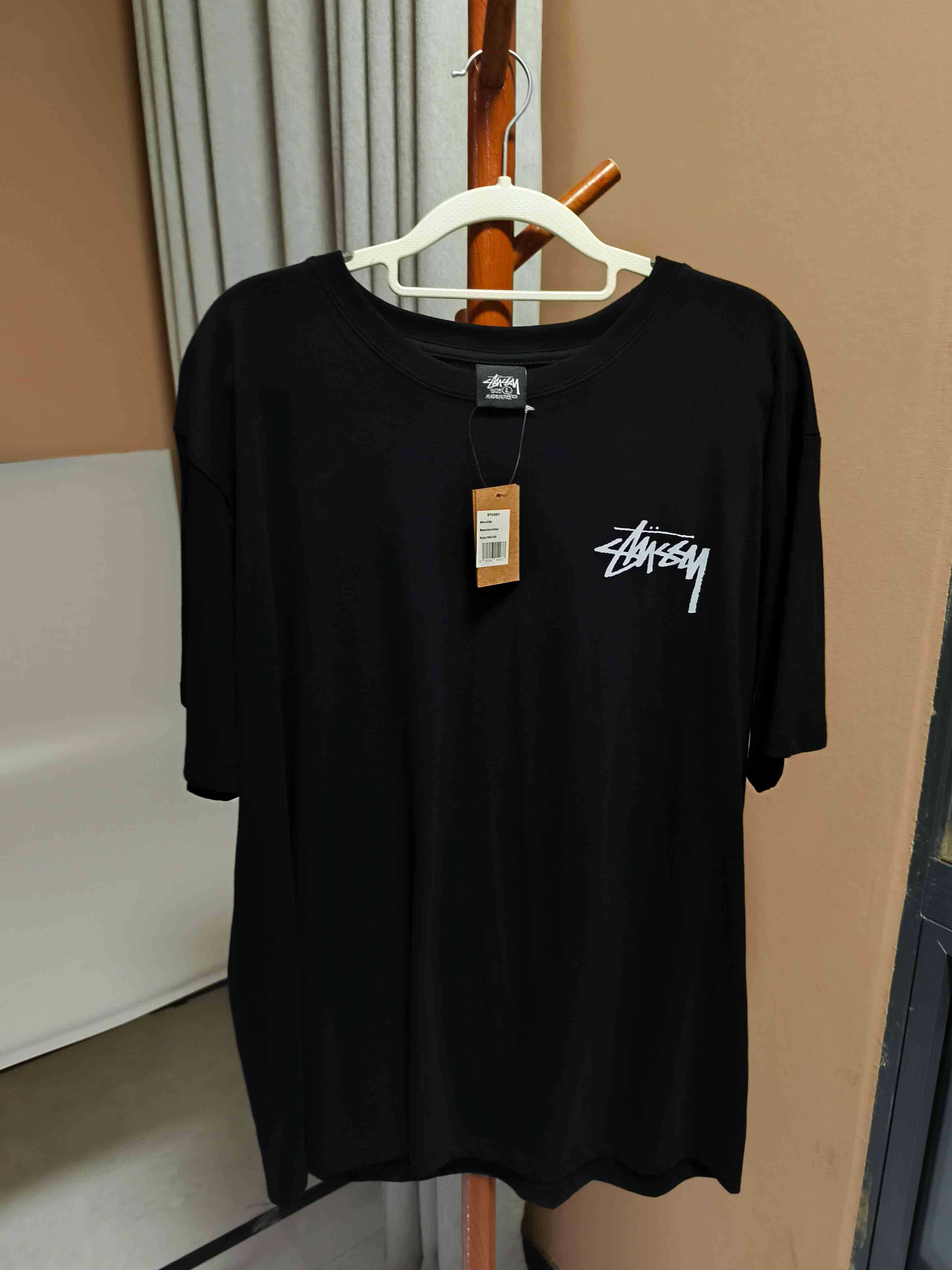Stussy Męska Czarna Koszulka z Nadrukiem Rozmiar L