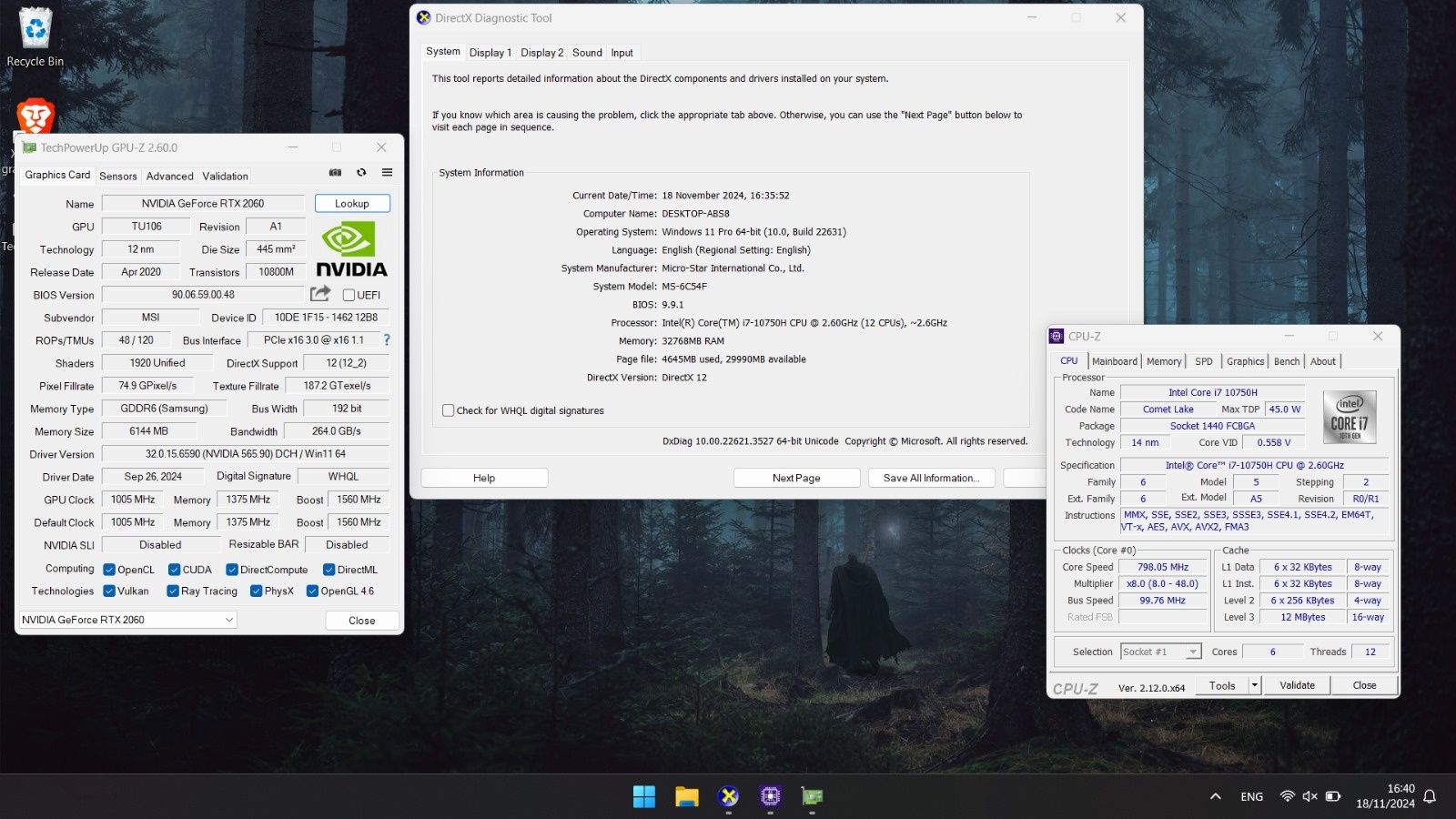 Portátil MSI GL65 Leopard - RTX 2060 i7-10750h 32GB Painel IPS 144hz
