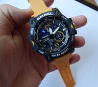 Duży wojskowy Zegarek Smael pomarańczowy analogowo cyfrowy LED WR50