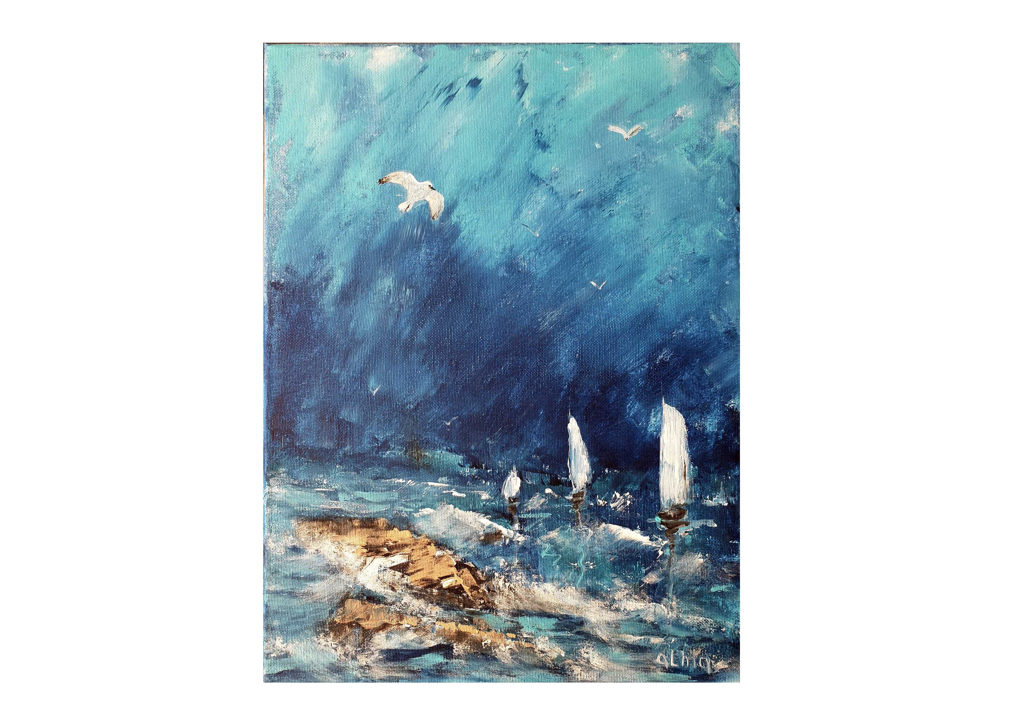 Obraz akrylowy ręcznie malowany morze 30x40