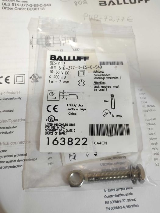 Sensor indutivo 8mm NC pnp 24vdc BALLUFF