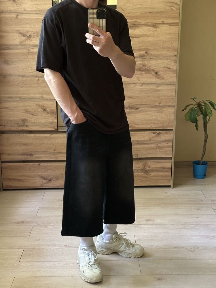 Базові чорні широкі чоловічі baggy шорти оверсайз Л , L реп washed rap