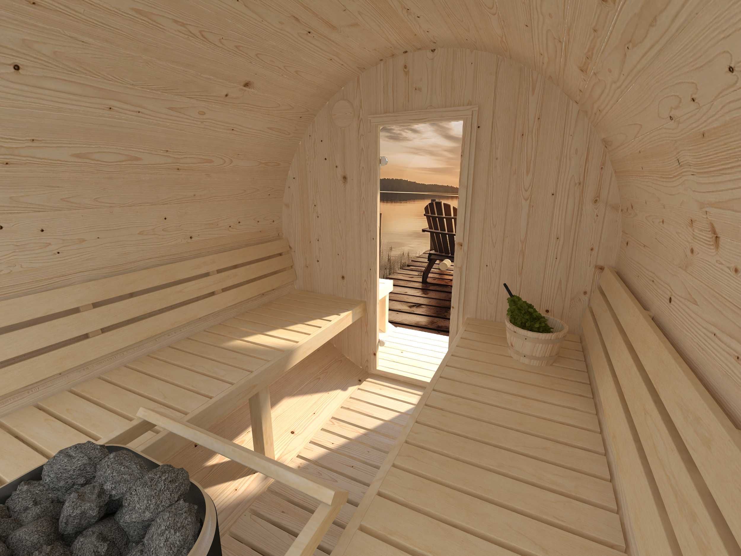 Sauna ogrodowa beczka, świerk skandynawski