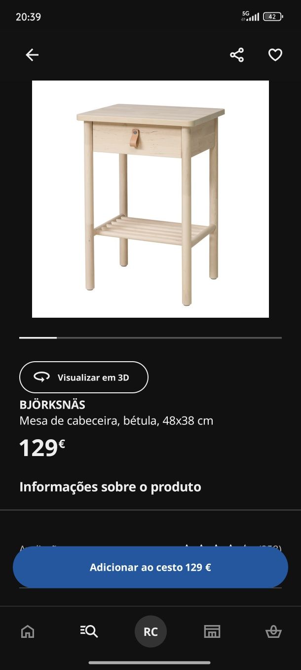 Mesa de Cabeceira björksnäs Ikea