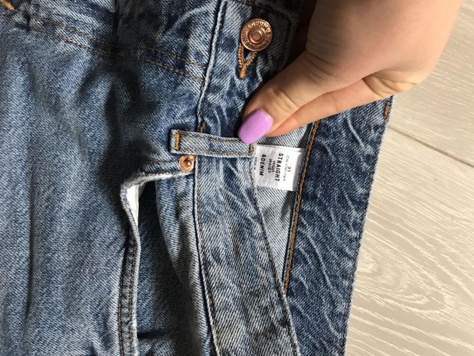Jeansy mom wysoki stan rozdarcia h&m dziury high straight waisted r 40