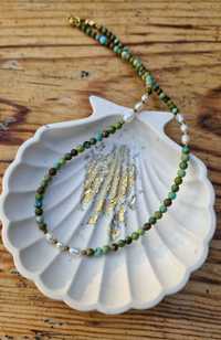 Naszyjnik z kamieni naturalnych, turkus, perły