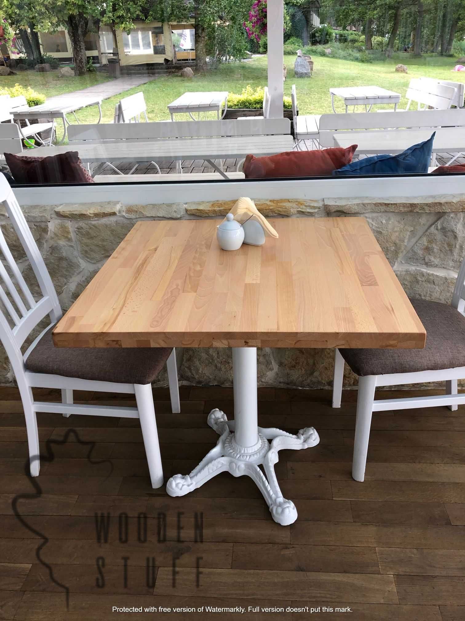 Bukowy stół na jednej nodze 80x80 metal postument do restauracji loft