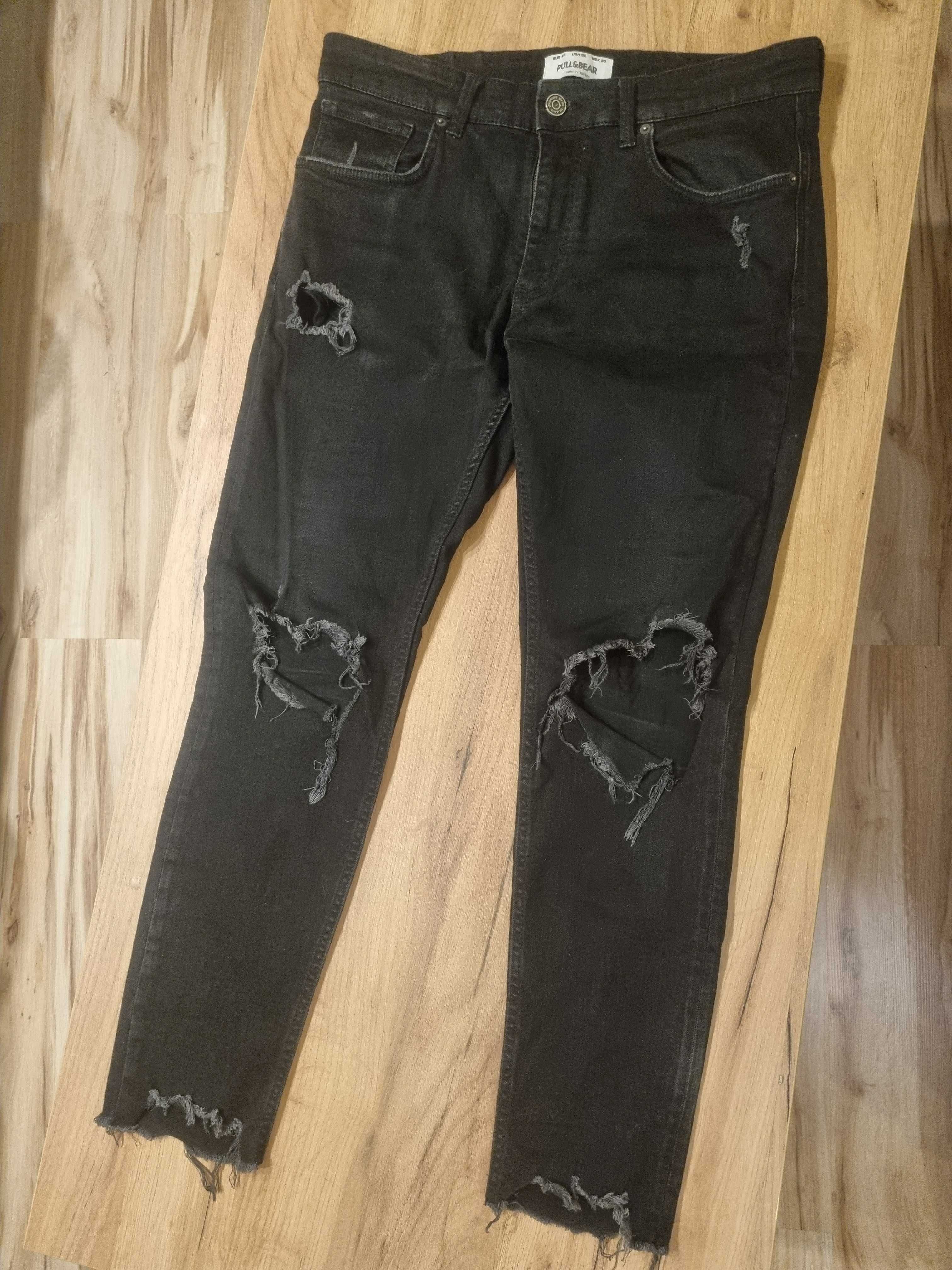 Jeansy spodnie PULL&BEAR - czarne, rozmiar 46, extra modne, NOWE