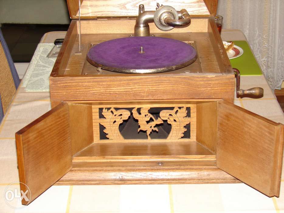Patefon, gramofon, adapter na korbkę, płyty