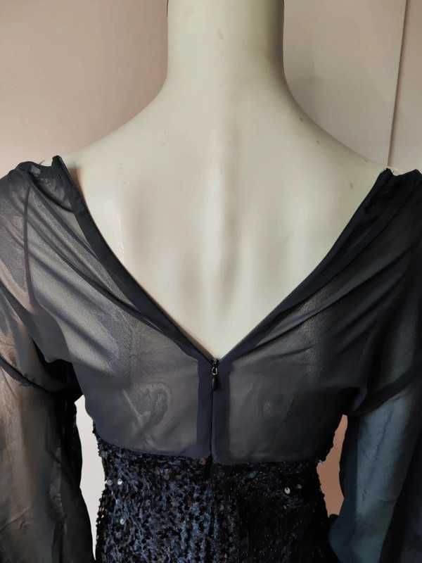 Czarna elegancka cekinowa sukienka L (13)
