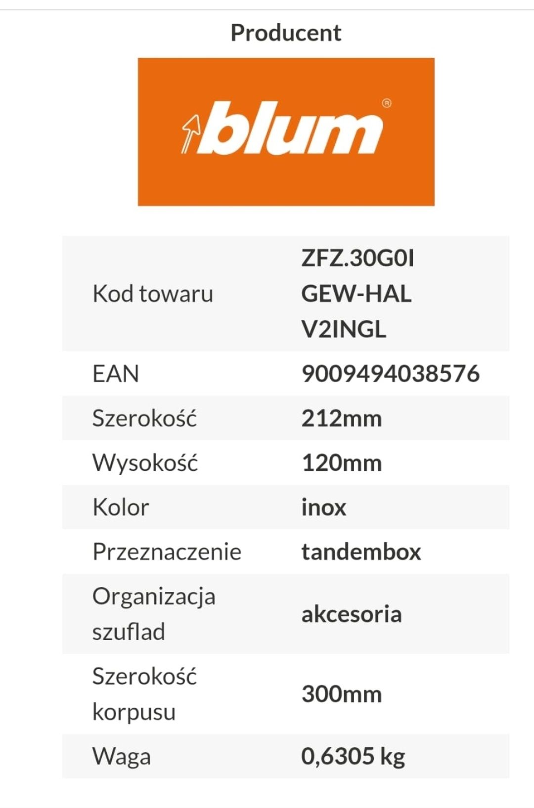 Blum uchwyt na przyprawy orga-line
