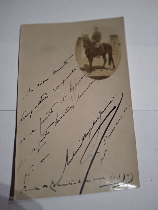 Postal antigo cavaleiro cavalaria exercito