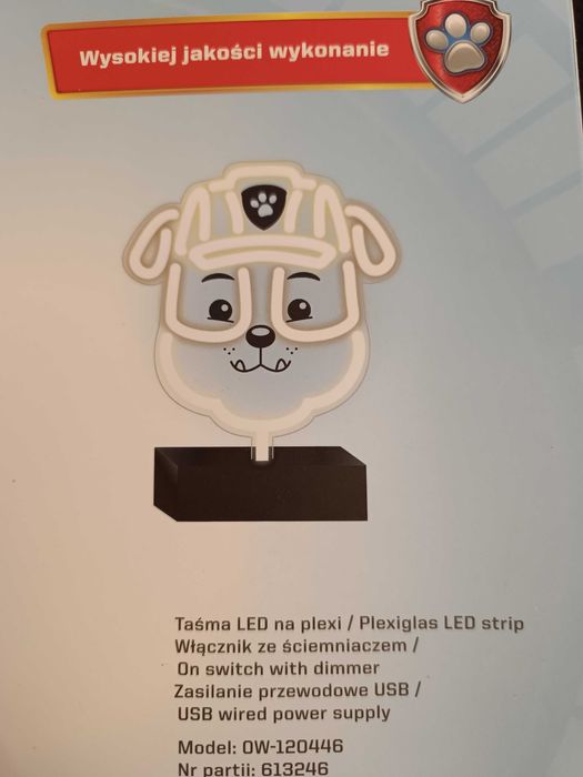 Nowa dekoracja lampka led Psi Patrol Rubble