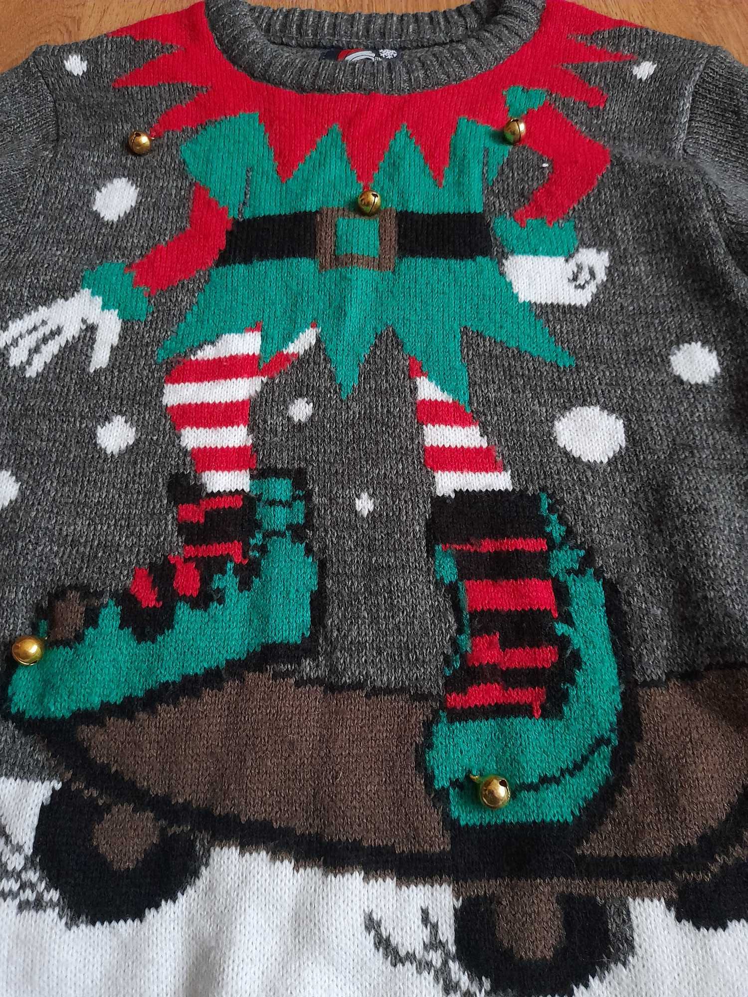Świąteczny sweter brzęczący z dzwoneczkami,Elf na deskorolce,10-11lat