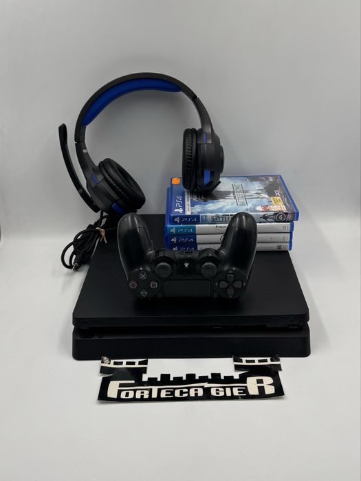 Konsola Ps4 Slim + 4 Gry + Sluchawki + Wyczyszczona + Gwarancja
