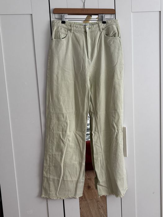 Szerokie zielony jeansy z wysokim stanem