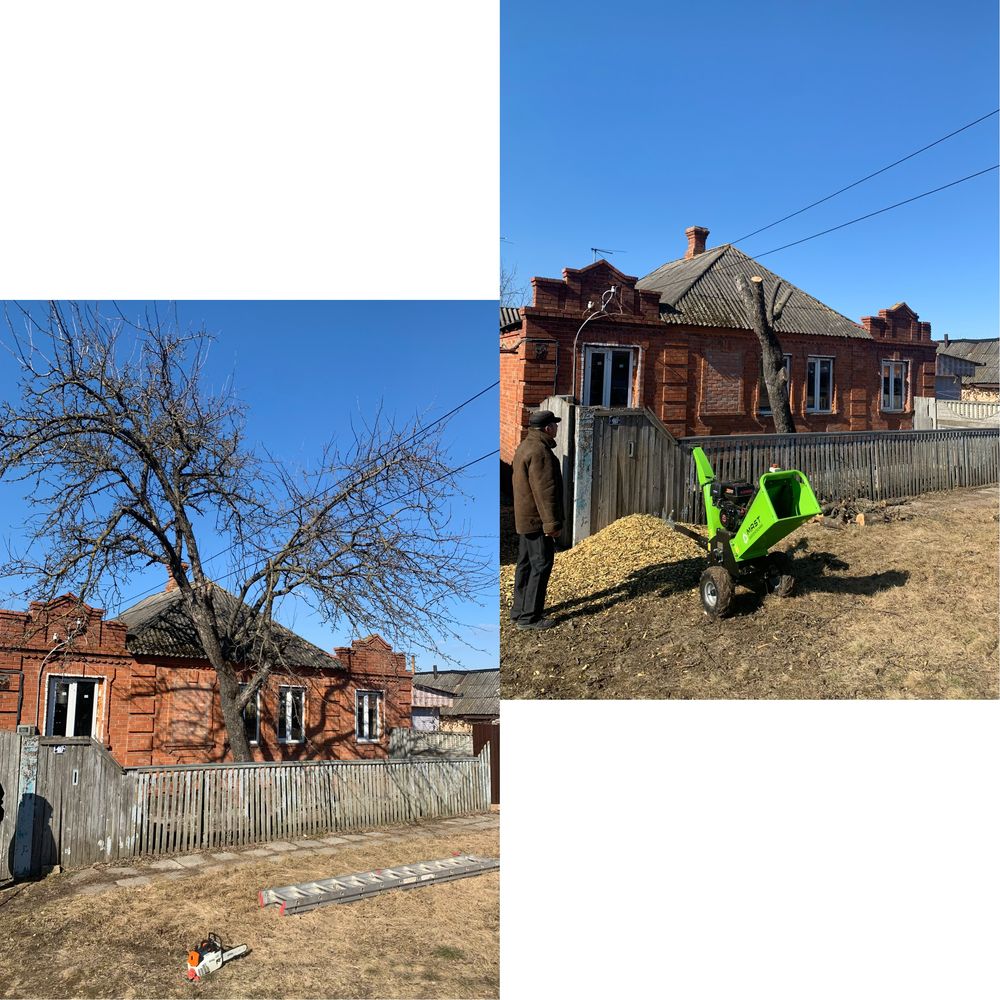 Обрезка сада, спил аварийных деревьев, очистка участков, щепорез веток