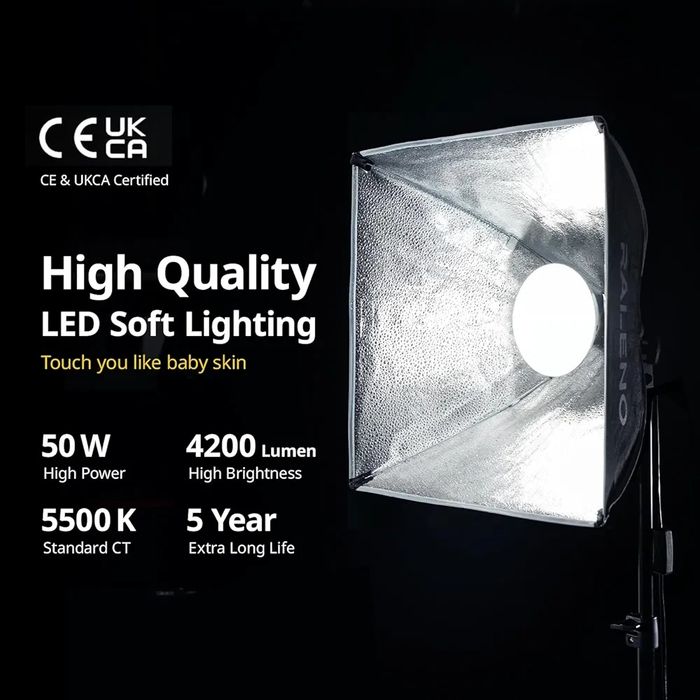 Софтбокс RALENO 16"x16" (LED 50W, 5500K) | Комплект Студійного Світла