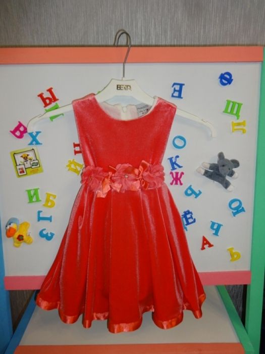 Бархатное красное платье на девочку на годик с болеро 12-18 74-86см