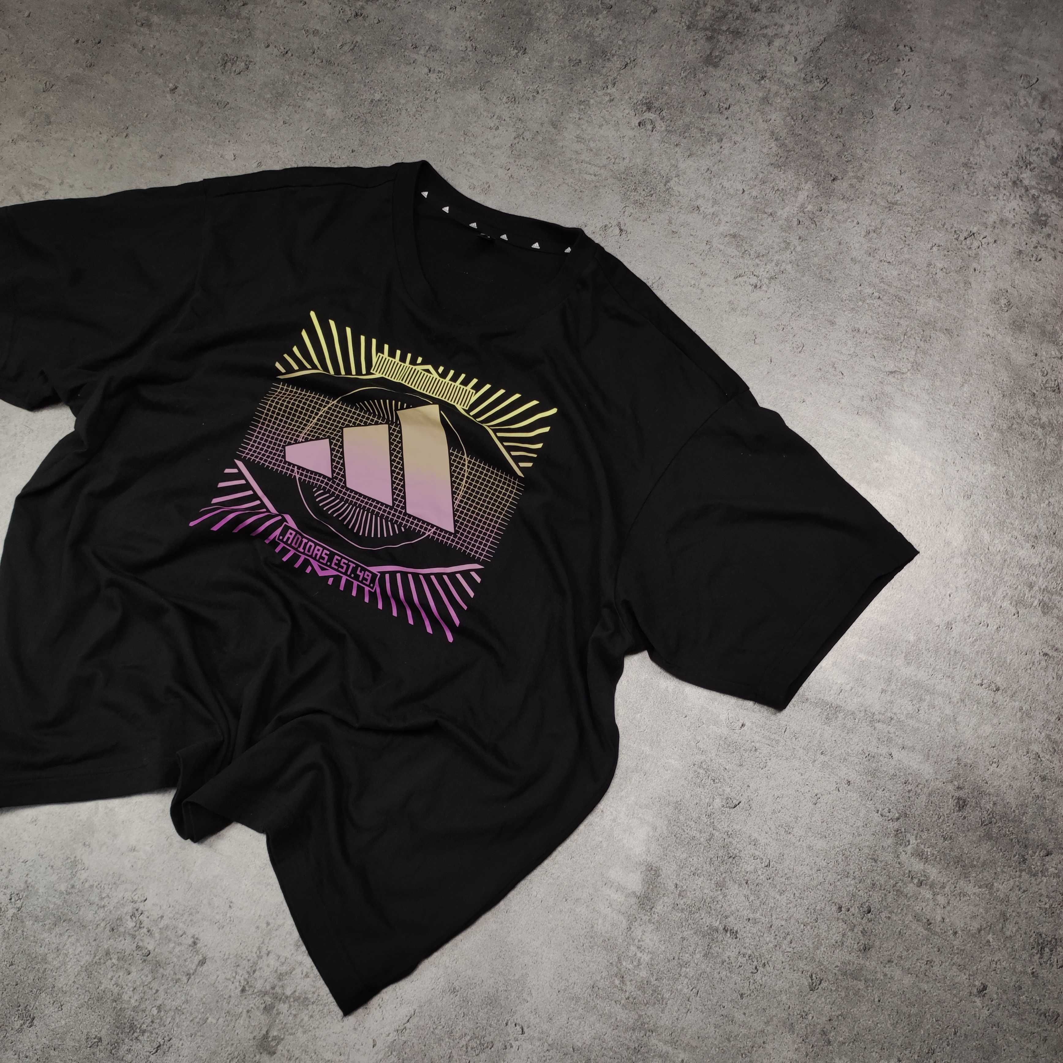 MĘSKA Koszulka Adidas Duże Logo Oversize Czarna Bawełna Nadruk Clima