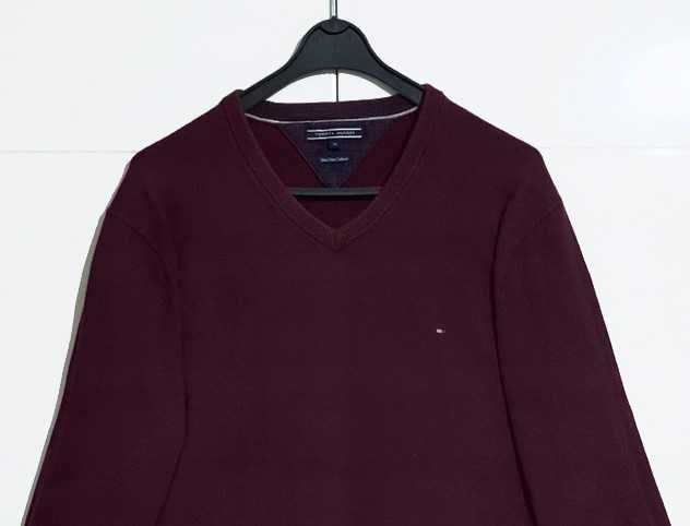 Męski Sweter Bawełna Kaszmir Bordowy Tommy Hilfiger |R. XL