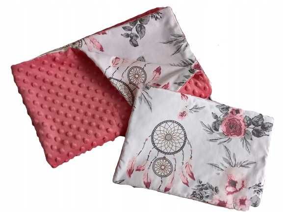 Kocyk minky bawełna ręcznie szyty 80x100 +poduszka łapacze różowe