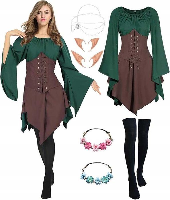 Strój przebranie kostium elf + USZY + OPASKA ROZMIAR XXL 2XL