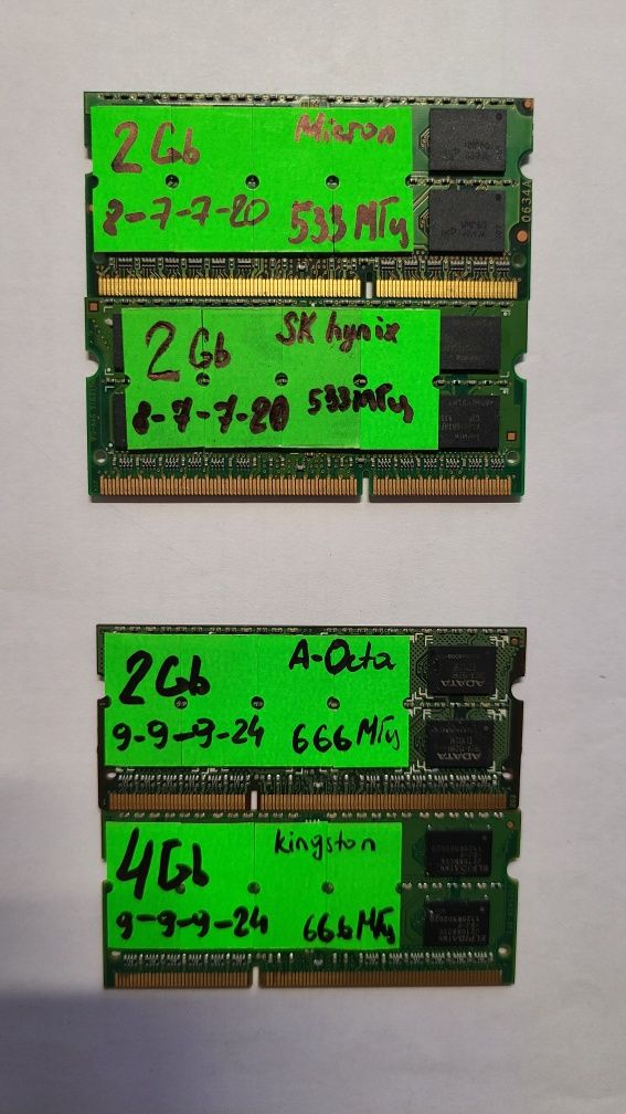 Оперативная память DDR3 2Gb 4Gb 533 Mhz 666 Mhz So Dimm ноутбук пара