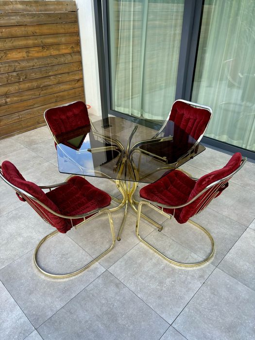 Gastone Rinaldi stół z 4 krzesłami złoty zestaw do jadalni Włochy 1970