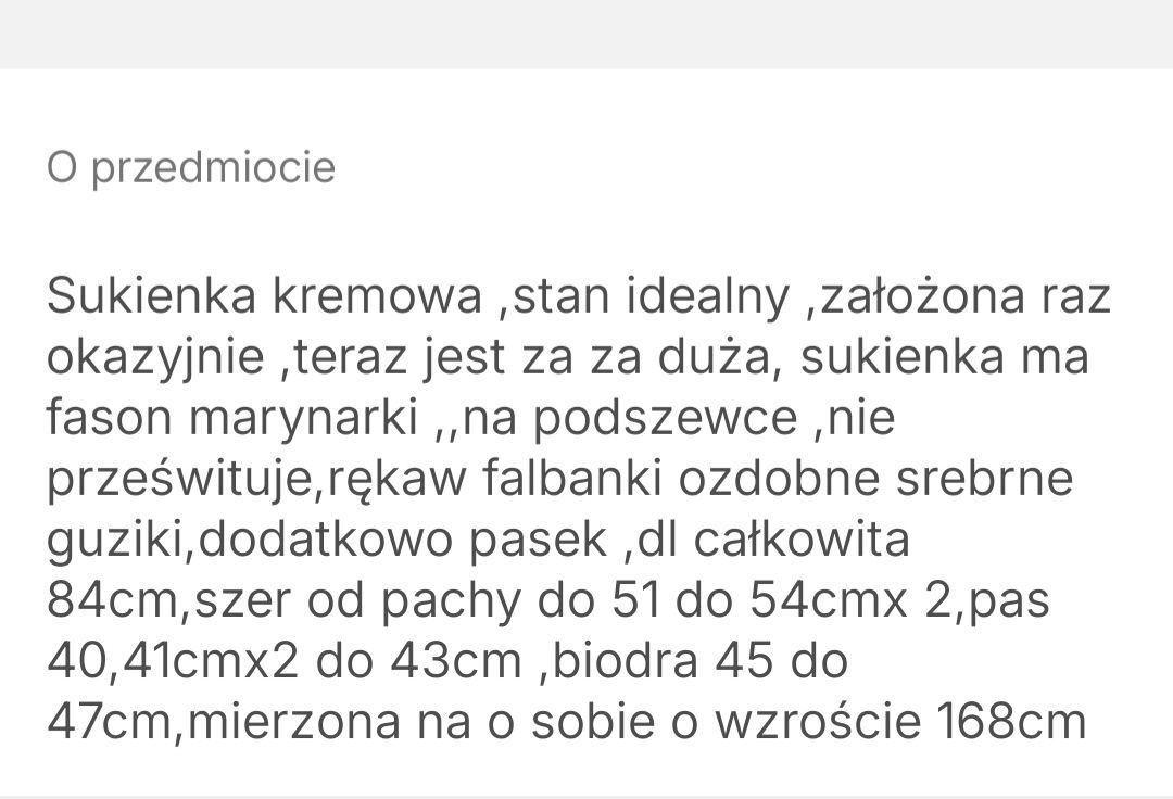 Sukienka,marynarka kremowa S/M o'la voga