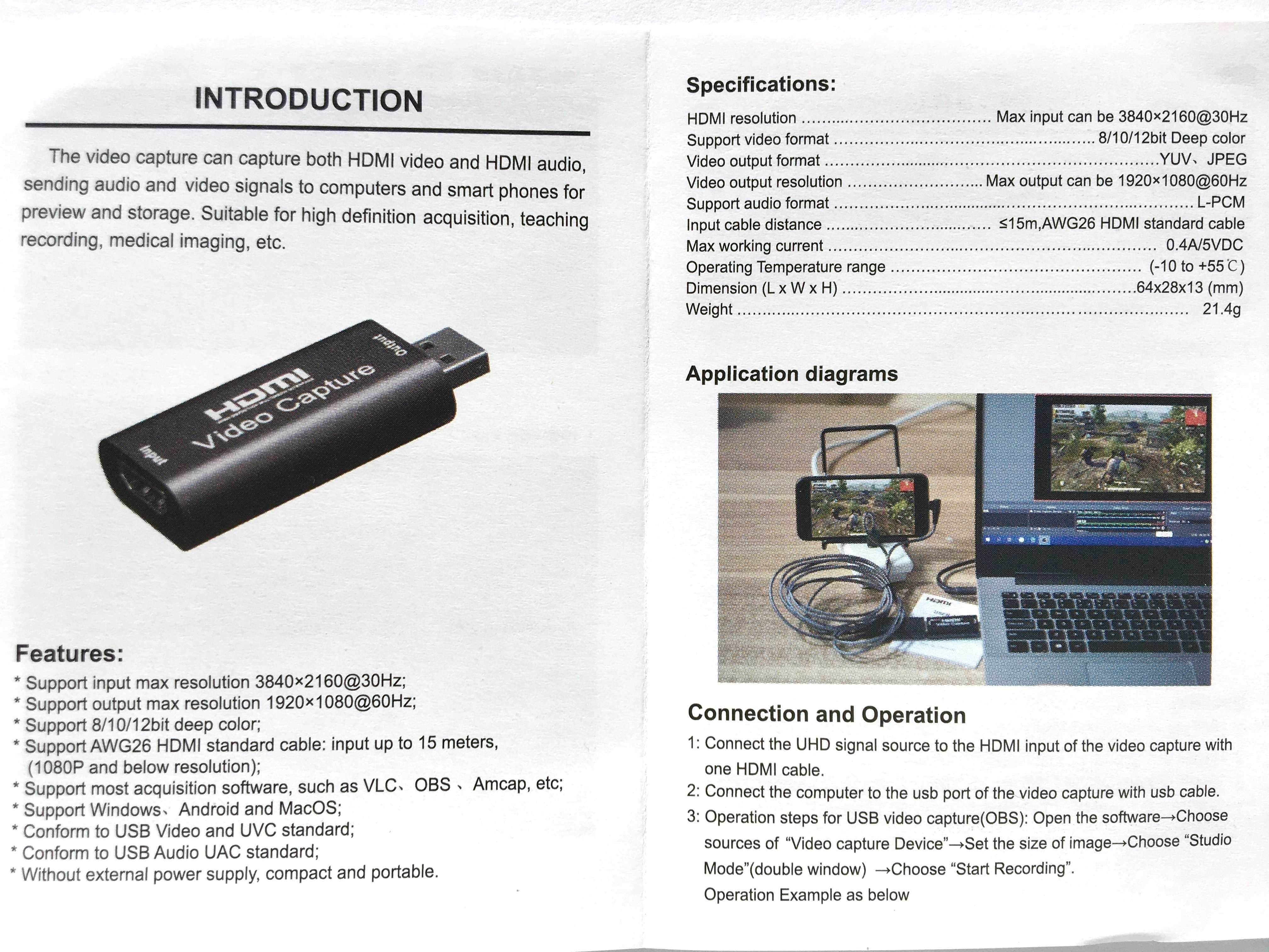 USB карта видео захвата USB HDMI Capture плата для стрима и оцифровки