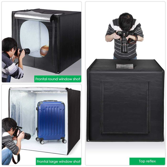 Box para fotografia produto 80x80x80cm iluminação caixa foto vinil