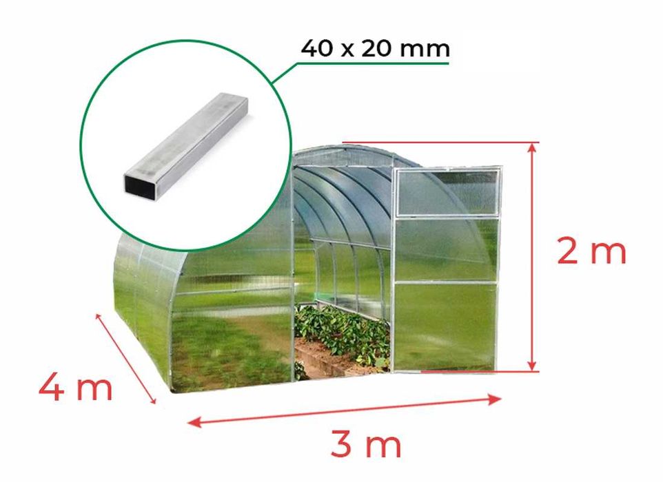 Szklarnia Poliwęglan 3x4 m +3 prezenty, profil 40x20mm POLIWĘGLAN 4mm