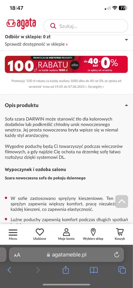 Nowa-uszkodzona w transporcie DARWIN Sofa tryosobowa, szara