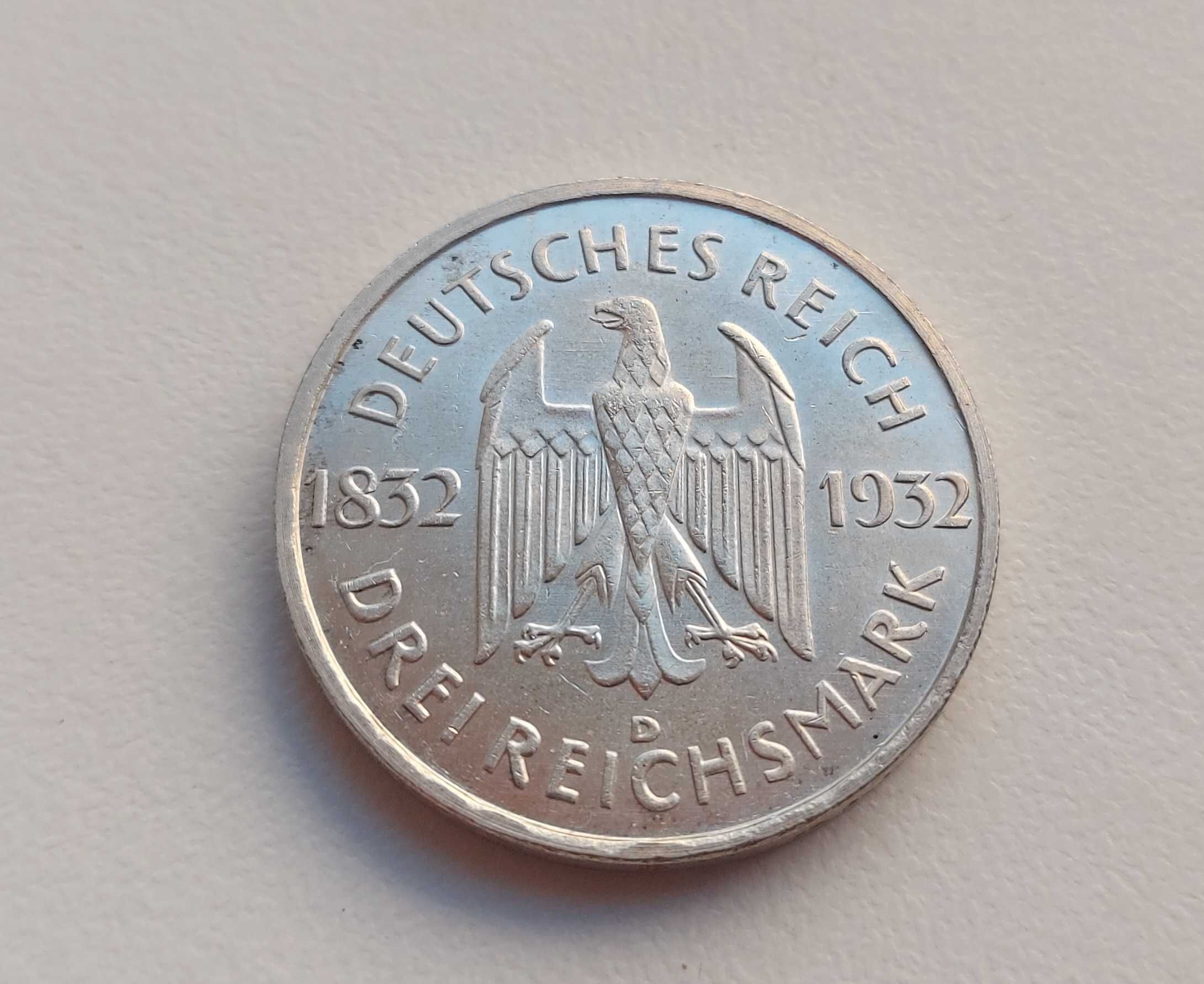 Німеччина 3 марки 1932 р. Гете D срібло