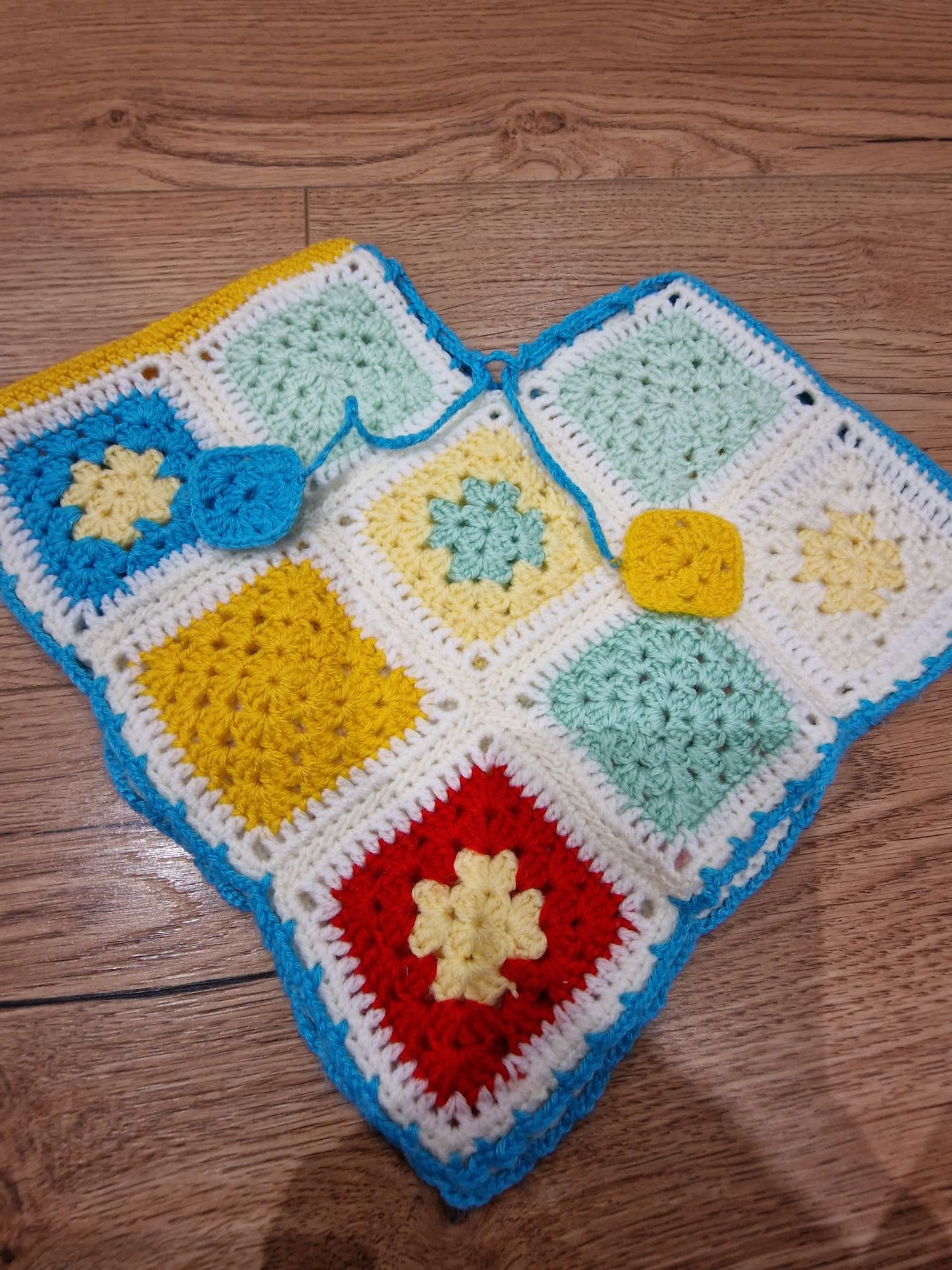 Ponczo 68 74 wool wełna handmade patchwork