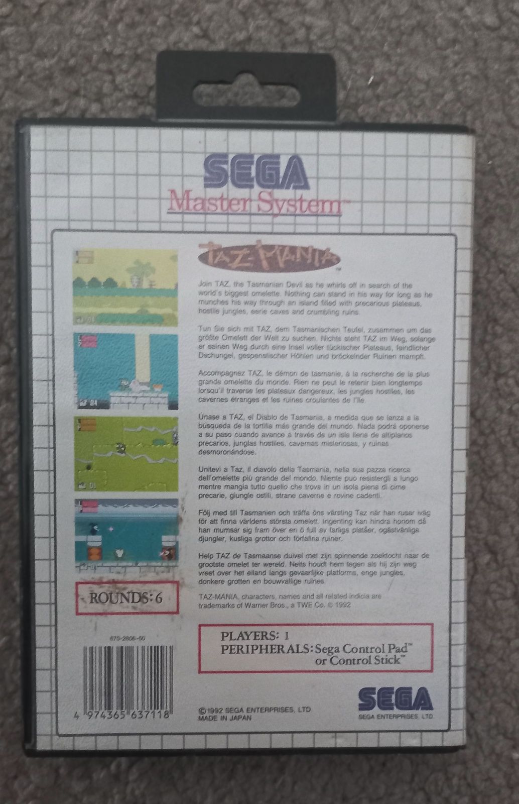 Master System jogo Taz Mania