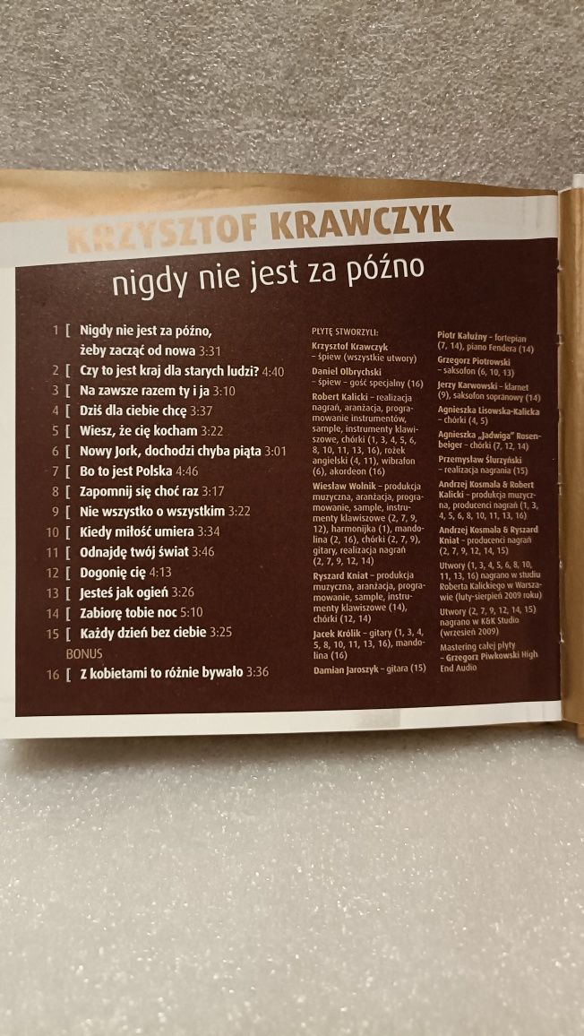 Krzysztof Krawczyk "nigdy nie jest za późno" na CD