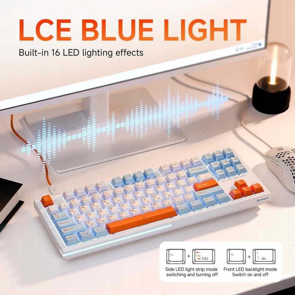 KEMOVE K87SE Kompaktowa TKL Ice Blue LED Anti-Ghosting Blue Switch NEW