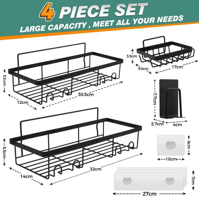 Półka Łazienkowa 4w1 pod Prysznic z Mydelniczką Samoprzylepna Czarna