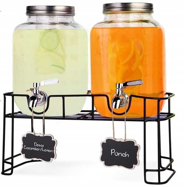 Szklane sloiki do napojów 2 sztuki. 2x4l stojak