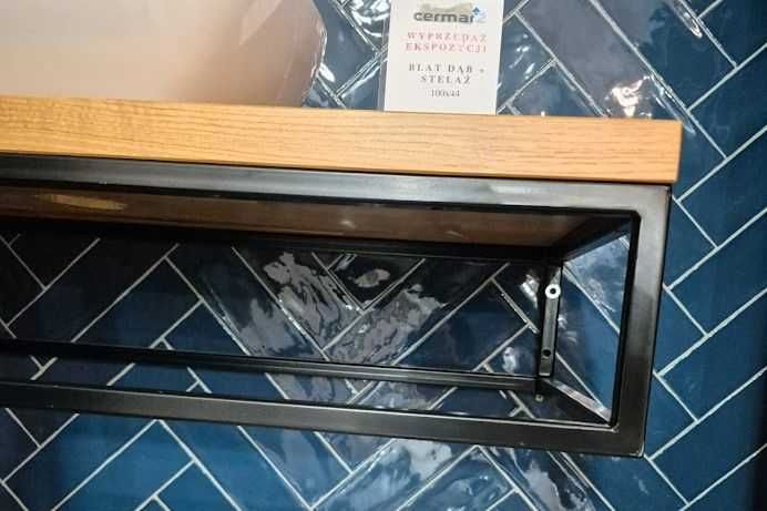 Szafka pod umywalkę 100 cm - stelaż ELITA czarny mat + blat dębowy