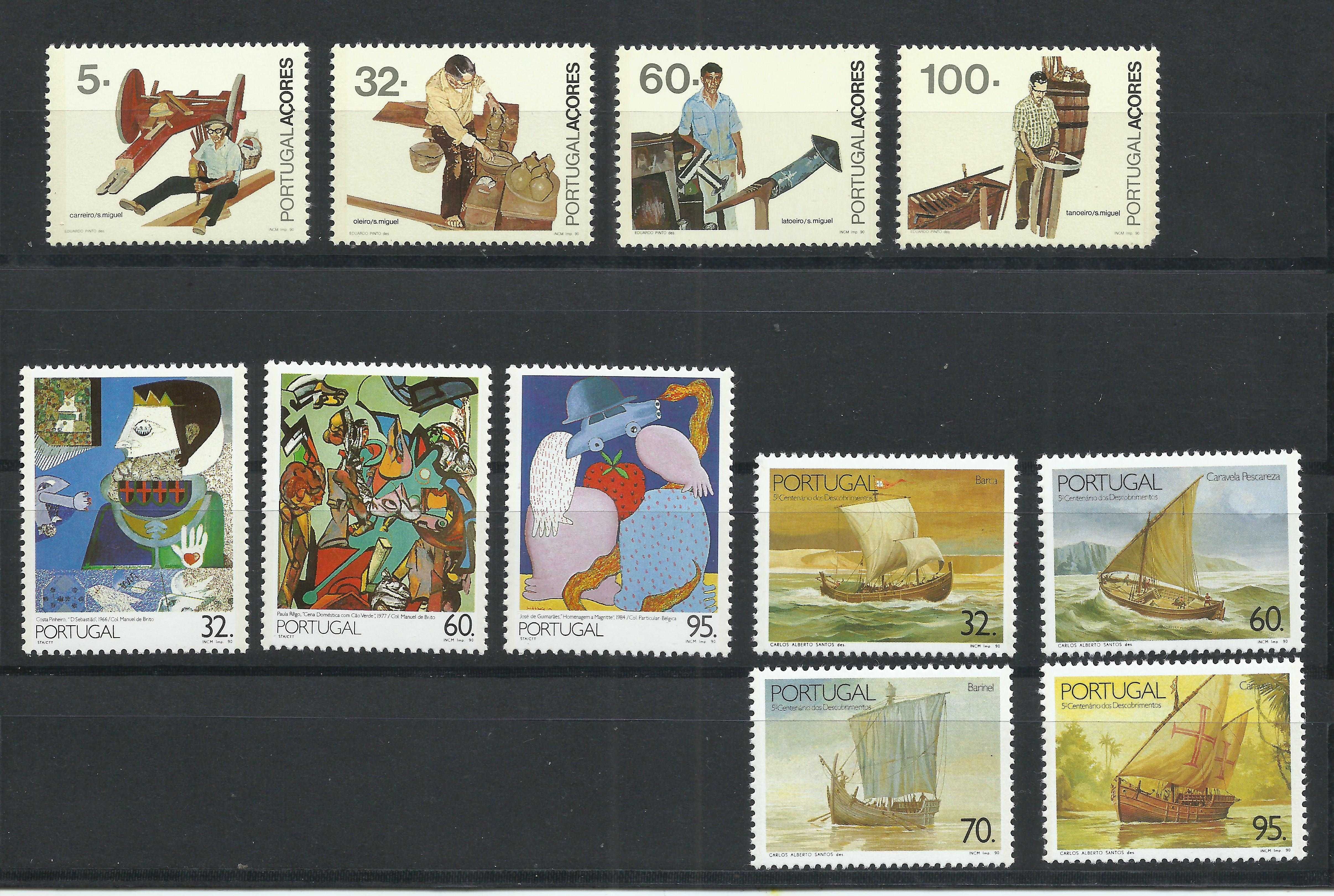 Selos portugueses – 48 selos de 1990, como novos e S/ charneira
