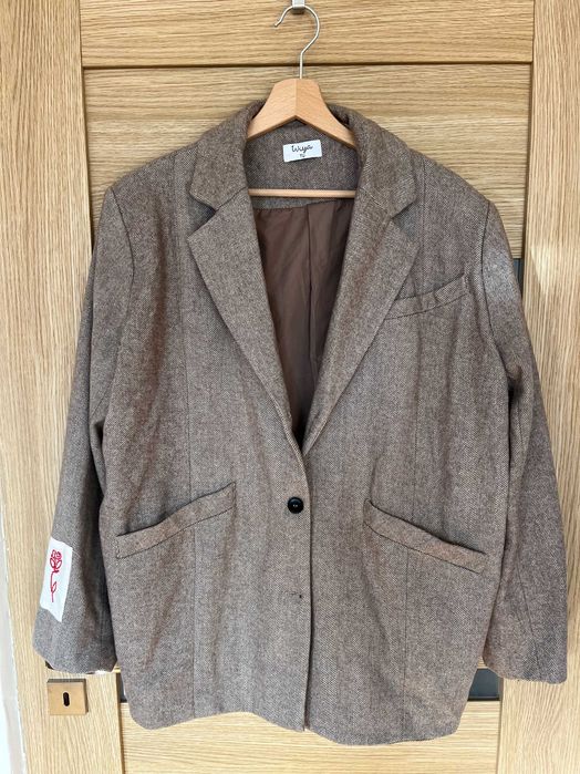 żakiet marynarka damska, bezowo-brazowa, rozmiar uniwersalny