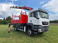 MAN TGA 18.320 4x4 napęd na wał, HDS FASSI F195 z 2017 roku, ,kabina 3 osobowa, wywrotka dwustronna z hydroburtą , samochód do energetyki , stojak na słupy , uchwyty na pace do kabli , mały przebieg , dzwig, żuraw FASSI , budowlanka, układanie kostki, ene