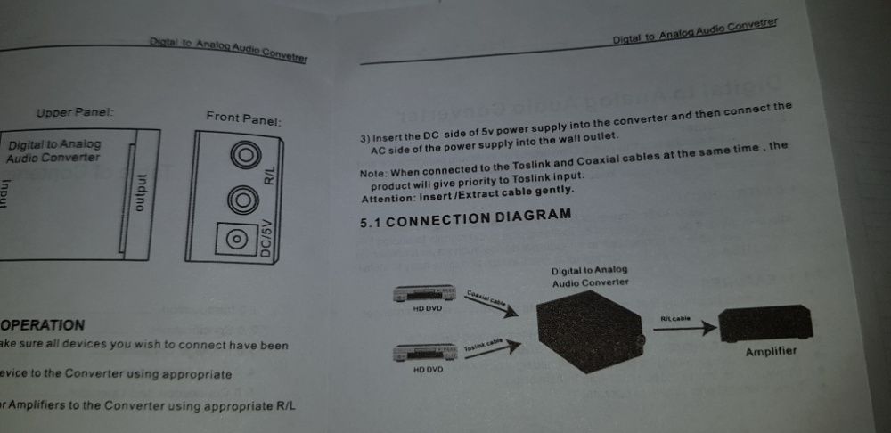 Konwerter audio (optyczny) toslink/rca out.