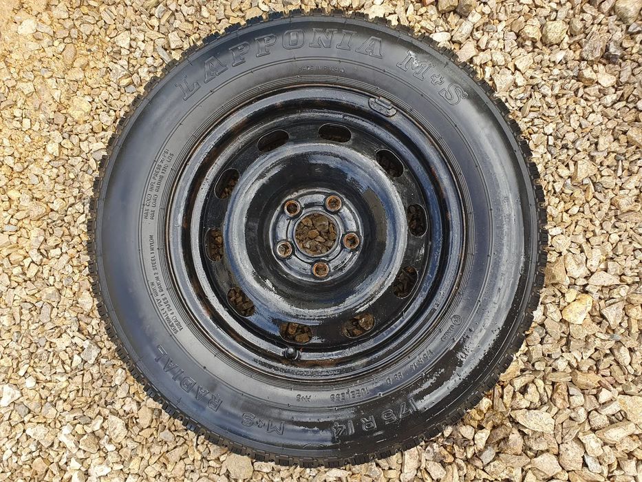 VOLKSWAGEN R14 KOŁO ZAPASOWE ORYGINALNA FELGA VW 14&quot; 6J ET38 5X100 1J0601027P OPONA 175/R14 LAPPONIA M+S