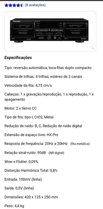 Cassete deck Pioneer ct w606dr
