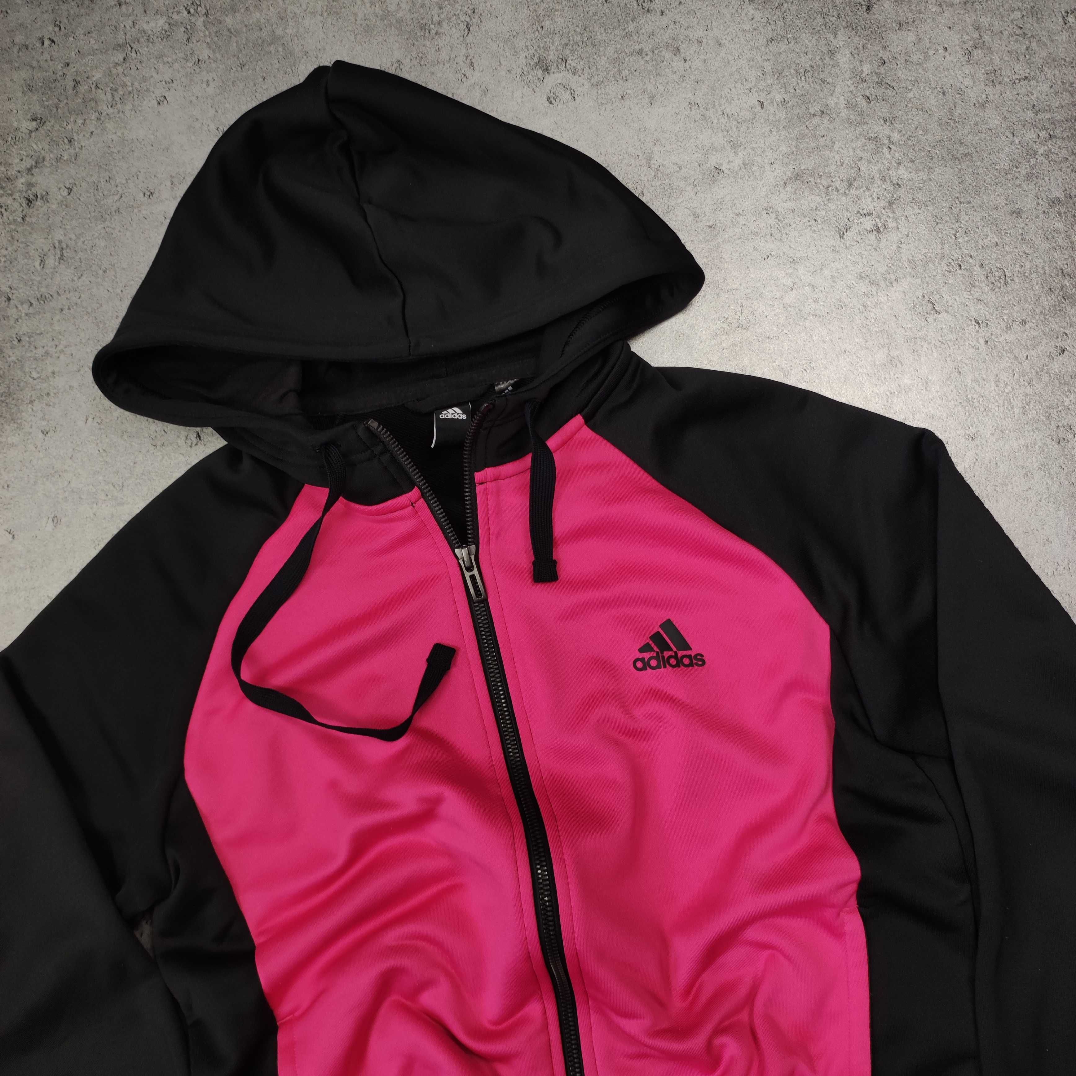DAMSKA Bluza Sportowa Rozpinana Hoodie z Kapturem Różowo Czarna Adidas