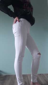 Białe jeansy S 38 z rozdarciami